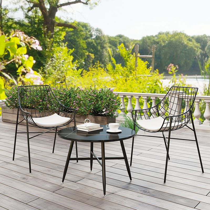 Matte Finish Industrial End Table Round Side Table with Metal Frame