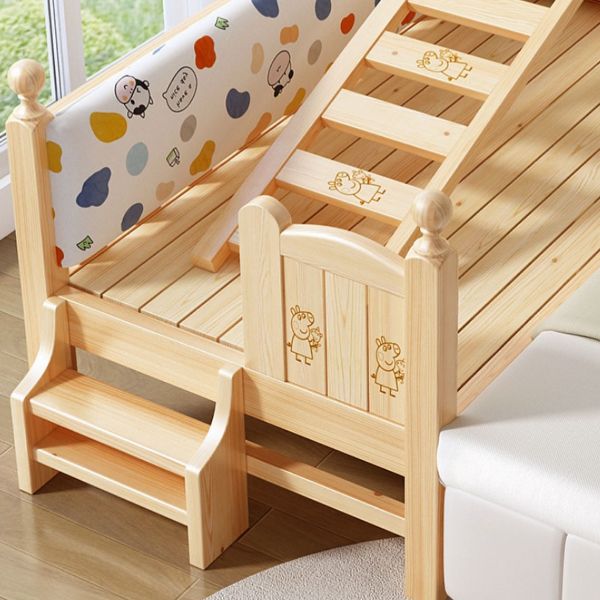 Solid Wood Kids Bed with Detachable Guardrails Modern Natural Bed with Mattress