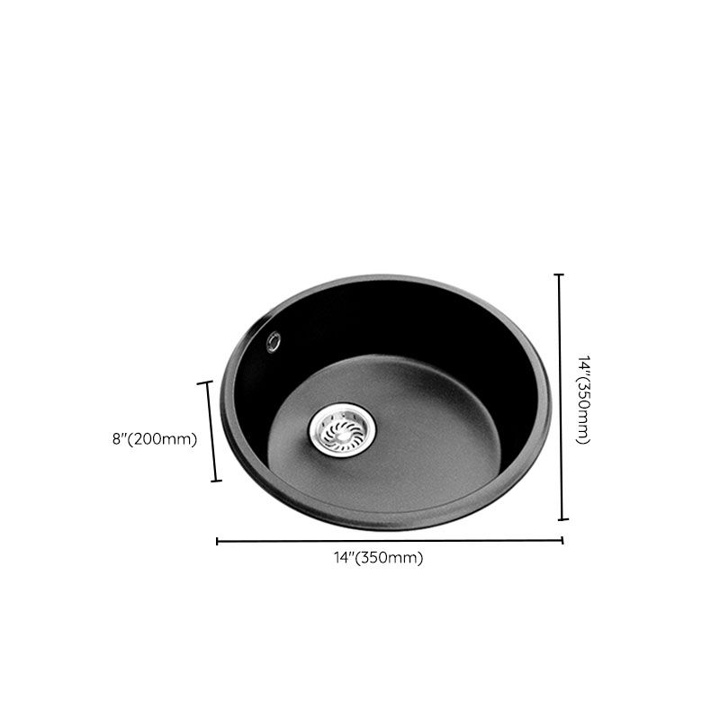 Round Granite Kitchen Sink in Black with Drain Assembly Undermount Sink