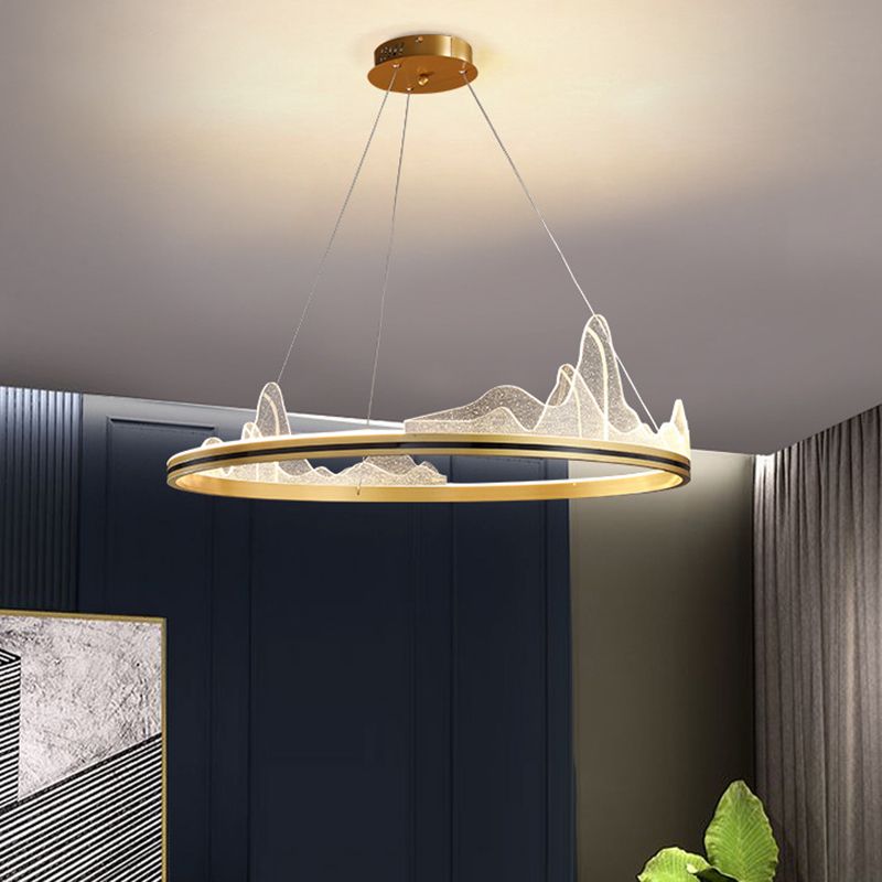 Round Shape Metal Pendant Light Fixture Modern 1 Light Hanging Light Fixture in Gold