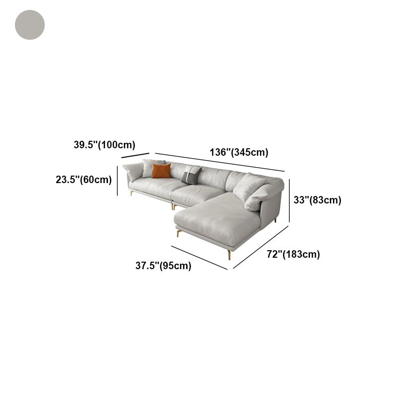 White Sectional Feather Padded Leather Sofa with Pillow Back