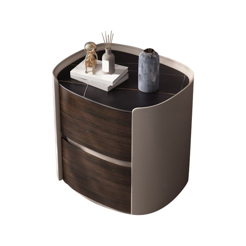 Contemporary Accent Table Nightstand Antique Finish Nightstand with Drawers