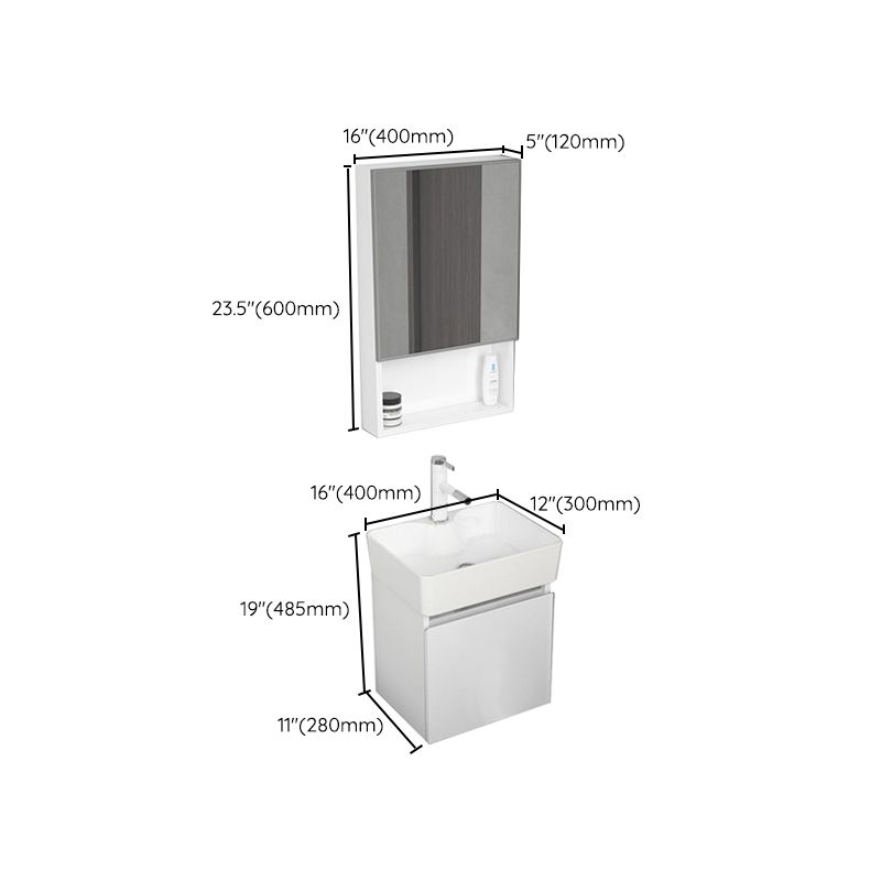 Modern Metal Bathroom Vanity Solid Color Wall Mount Vanity Cabinet in White