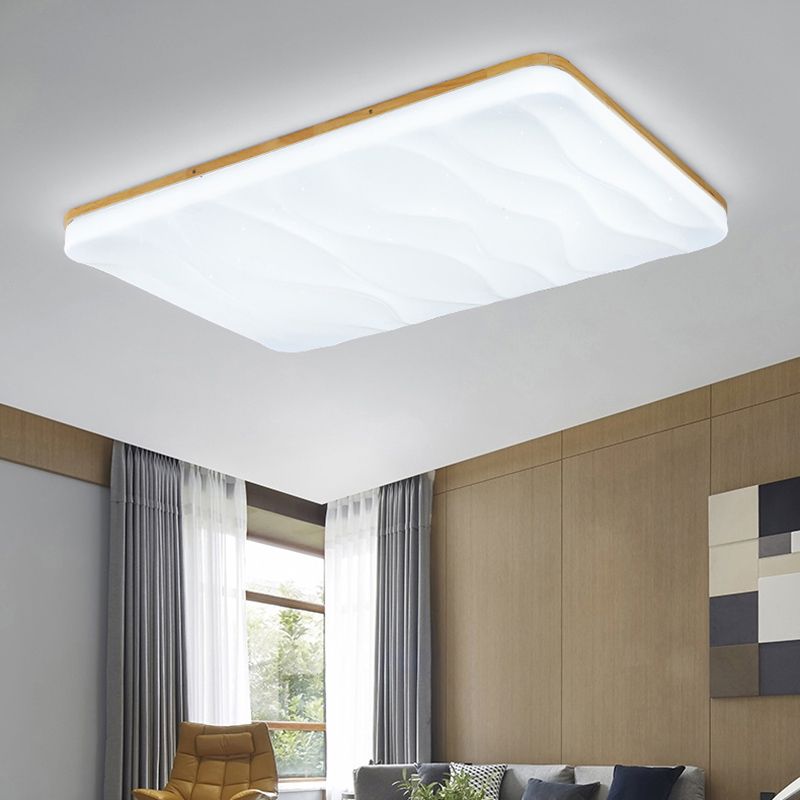 Modern Rectangle Ceiling Light Wood 1 Light LED Flush Mount Light for Bedroom