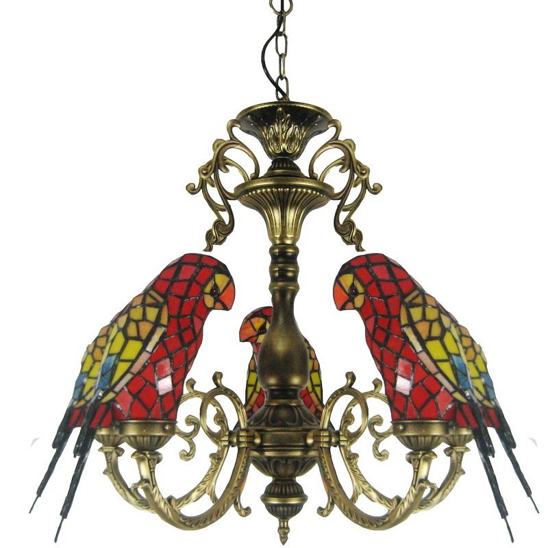 Tiffany Luxury Sputnik Pendant Light Wrought Iron Indoor Hanging Lamp with Colorful Glass Shade