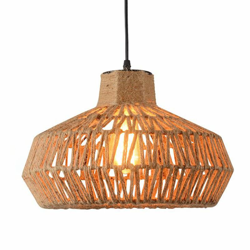 Vintage stijl gekooide hangende licht single-bulb hennep touwverlichting hanger in bruin