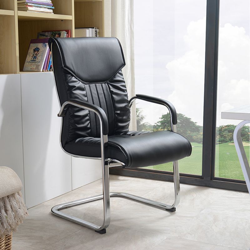 Modern style Task Chair Faux Leather No Wheels Office Chair with Fixed Arms