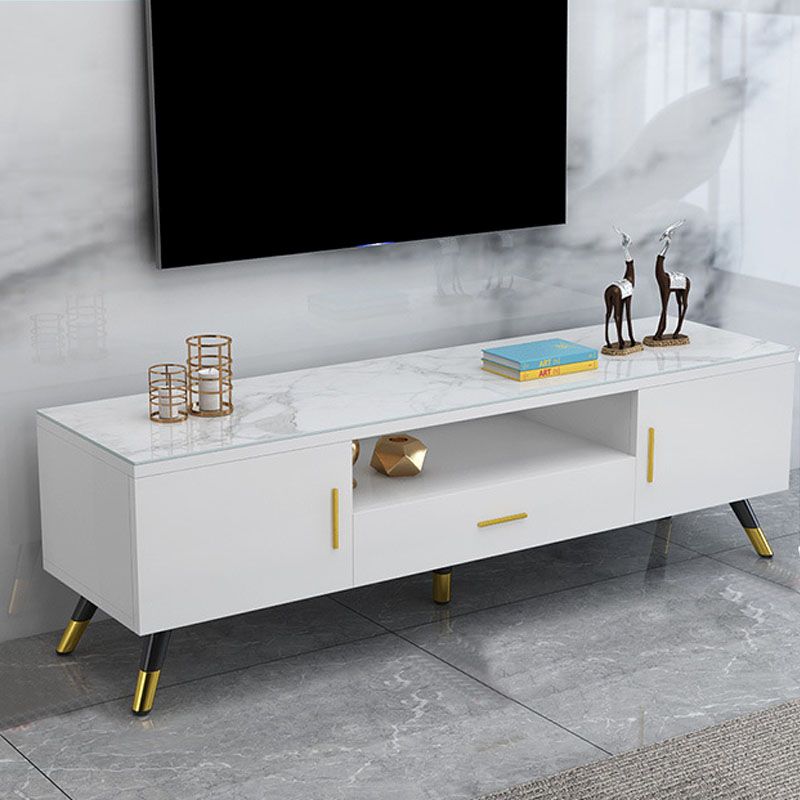 Open Storage 18" H TV Stand , Faux Wood TV Stand Console in Grey / White