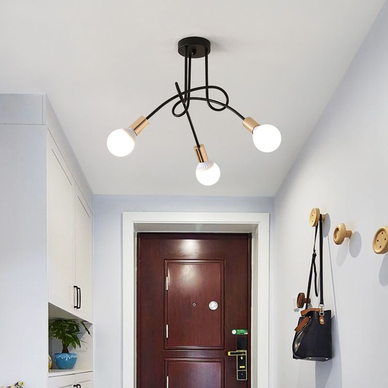 Metal Semi Flush Mount Candelier Minimalista Bombilla expuesta Sala de estar Semi Flush Lighture