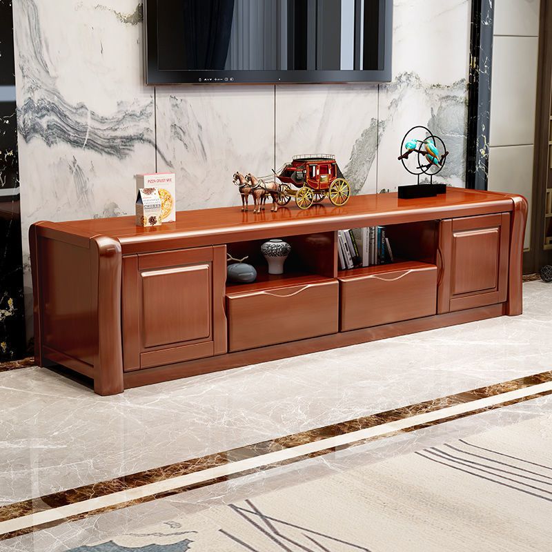 Modern Wood TV Stand Console Open Storage TV Media Stand with Doors for Living Room