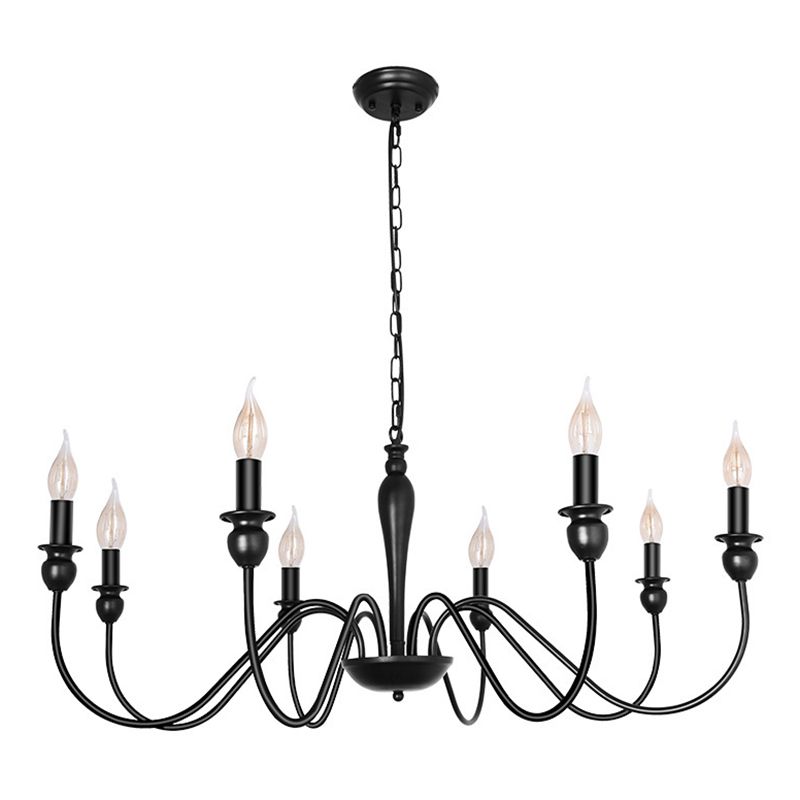 Industrial Antiqued Candlestick Pendant Light Black Metal Chandelier Lighting for Living Room