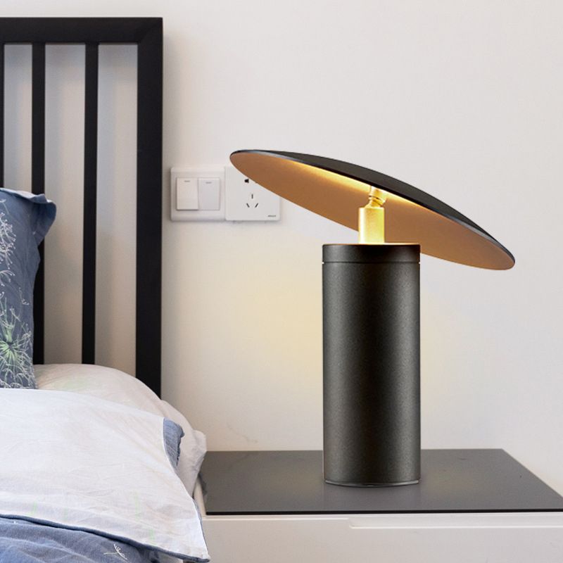 Contemporain 1 Bulbe Nightstand Lamp Black Saucer Lire Livre Light With Metal Shade