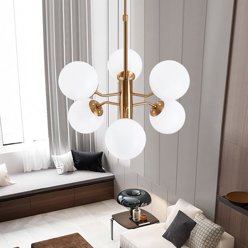 Pendard à balle dorée Chandelier moderniste multiclavanes LED en verre blanc lampe suspendue à la conception de Spoutnik