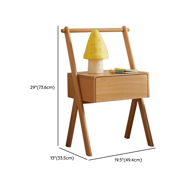 Solid Wood Kids Nightstand Light Wood Modern Youth Nightstand with a Drawer