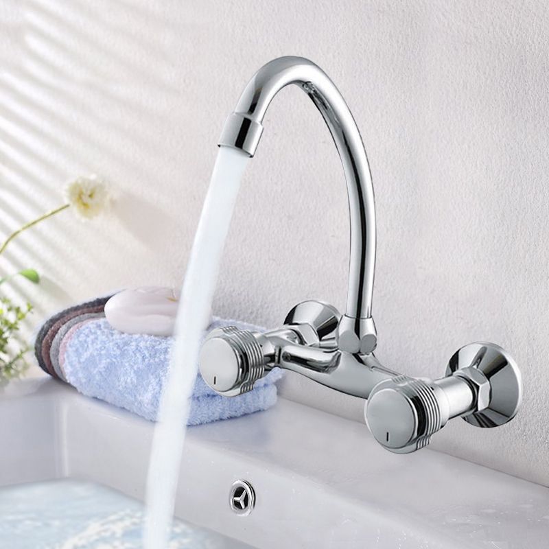 Contemporary Single Handle Kitchen Faucet Wall Mounted Bar Faucet in Chrome