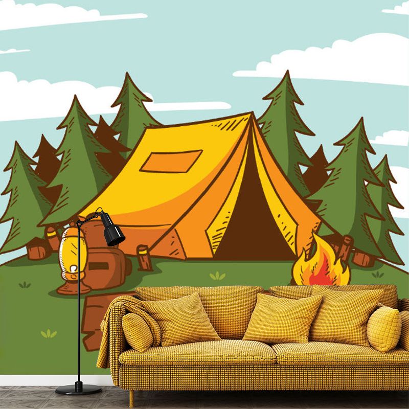 Yellow and Green Kids Murals Full Size Tent with Tree Wall Covering for Child Bedroom