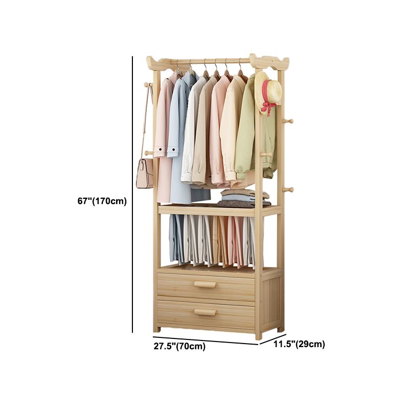 Entryway Kit Hall Tree Drawer Hooks in Burlywood Engineered Wood Coat Hanger