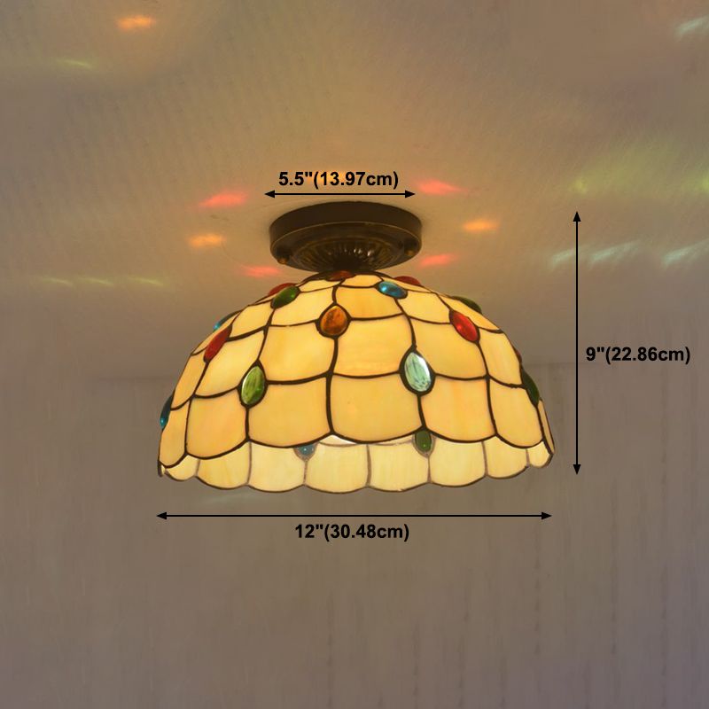 1 Light Bowl Ceiling Lamp Tiffany Style Glass Ceiling Lighting for Living Room