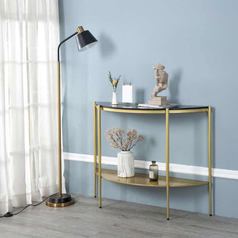 Glam Marble Console Table Half Moon 4 Legs Accent Table for Hall