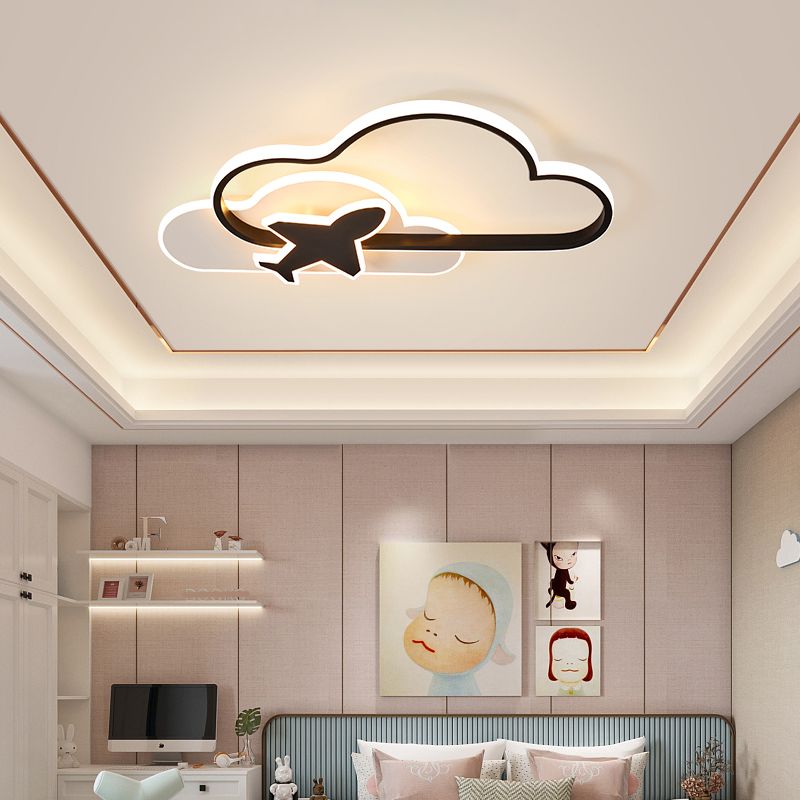 Black-White Geometric LED Flush Ceiling Light Simplicity Metal Flush Mount for Bedroom