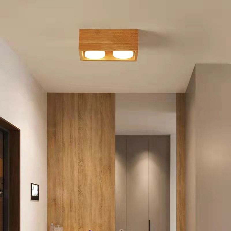 Modernism 1/2/4-Light Beige/Brown Flush Mount Lighting Wooden Ceiling Light