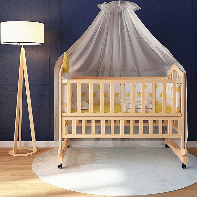 Scandinavian Nursery Crib Solid Wood Guardrail Baby Crib with Casters