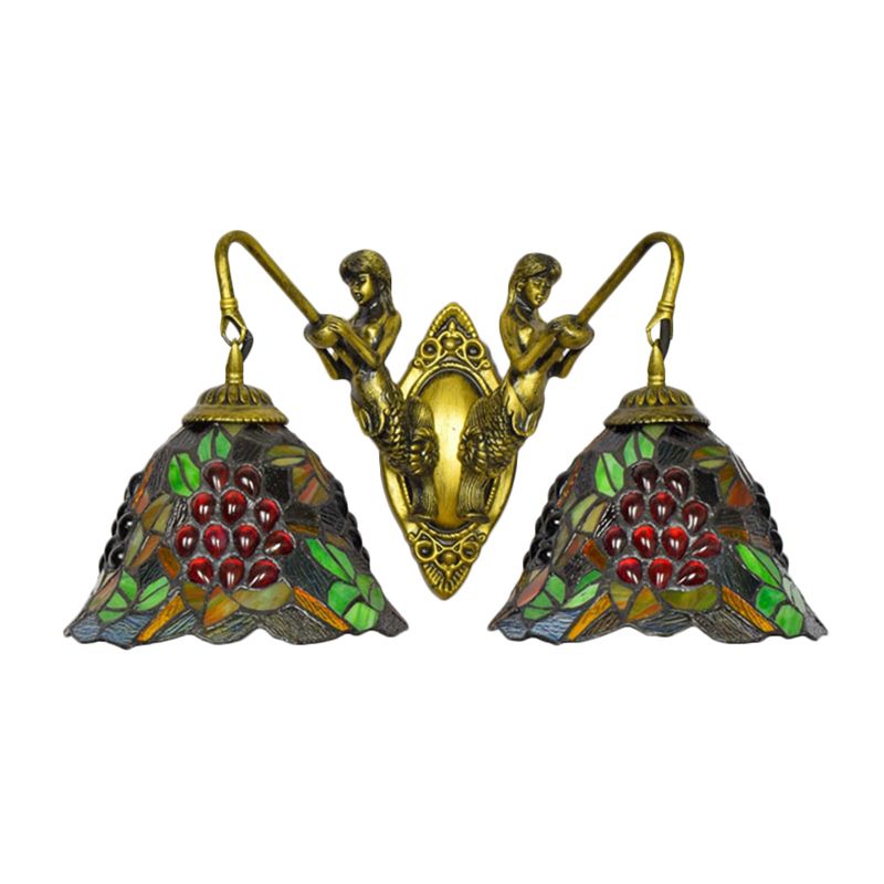 Bell Sconce Light Fixture Tiffany Red-Yellow-Green Glass 2 Heads Bedroom Wall Mount Light