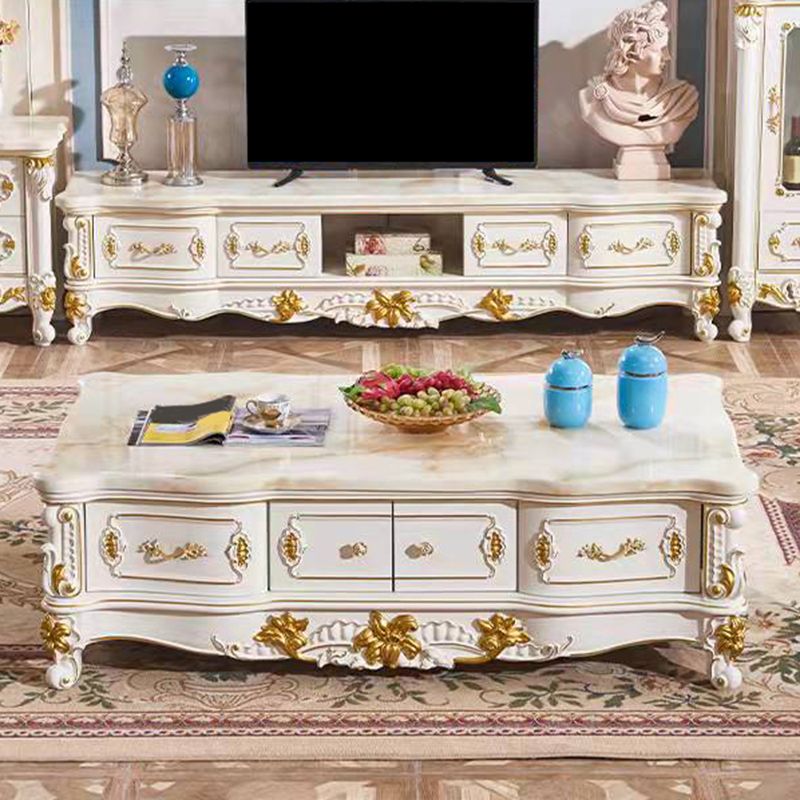 Glam Media Console Open Storage TV Stand Console with 4 Drawers