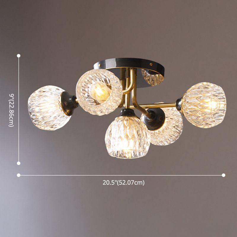 Modern Minimalist Style Spherical Ceiling Mount Light Fixture Glass 5 Lights Semi Flush Pendant Light