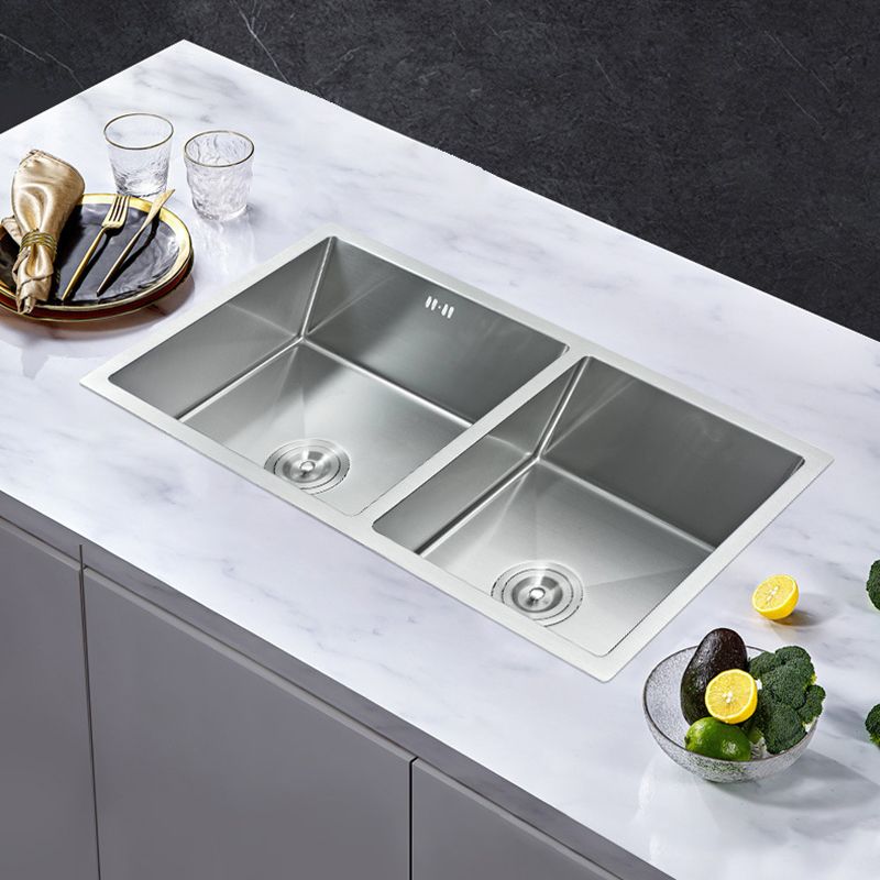 Modern Kitchen Sink Stainless Steel Double Sink with Drain Assembly Workstation Sink