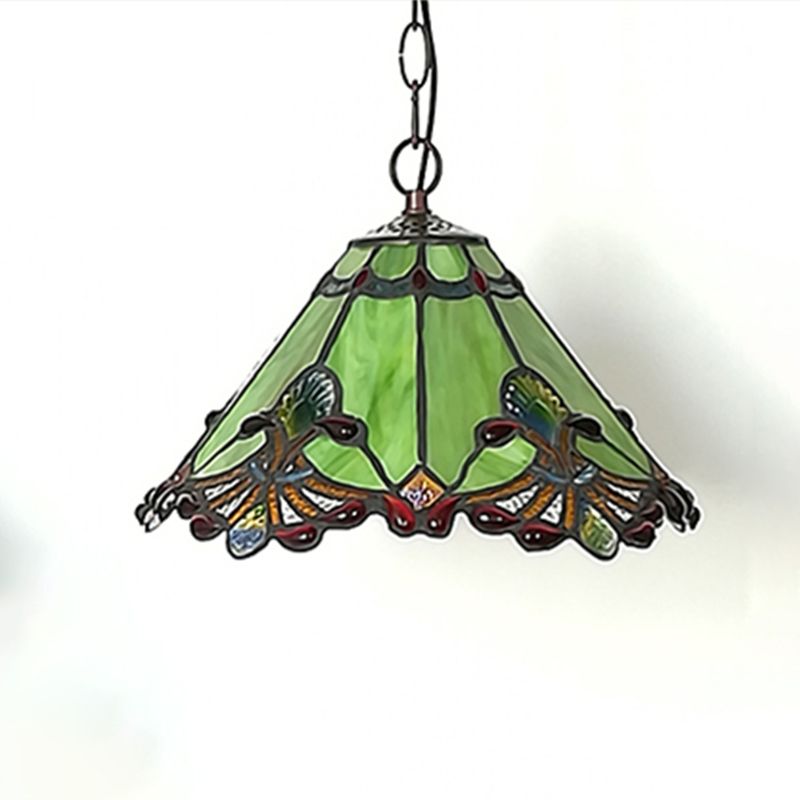 Tiffany-Style Conical Hanging Ceiling Light Stained Glass Suspended Lighting Fixture