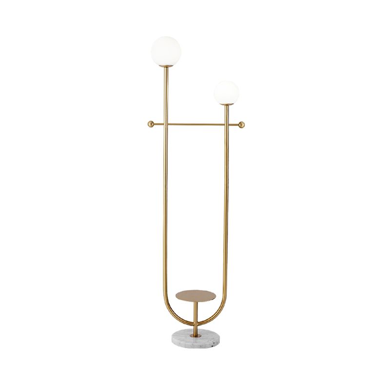 Spherical Standing Floor Light Postmodern Frosted Glass 2 Bulbs Gold U-Arm Standing Floor Lamp