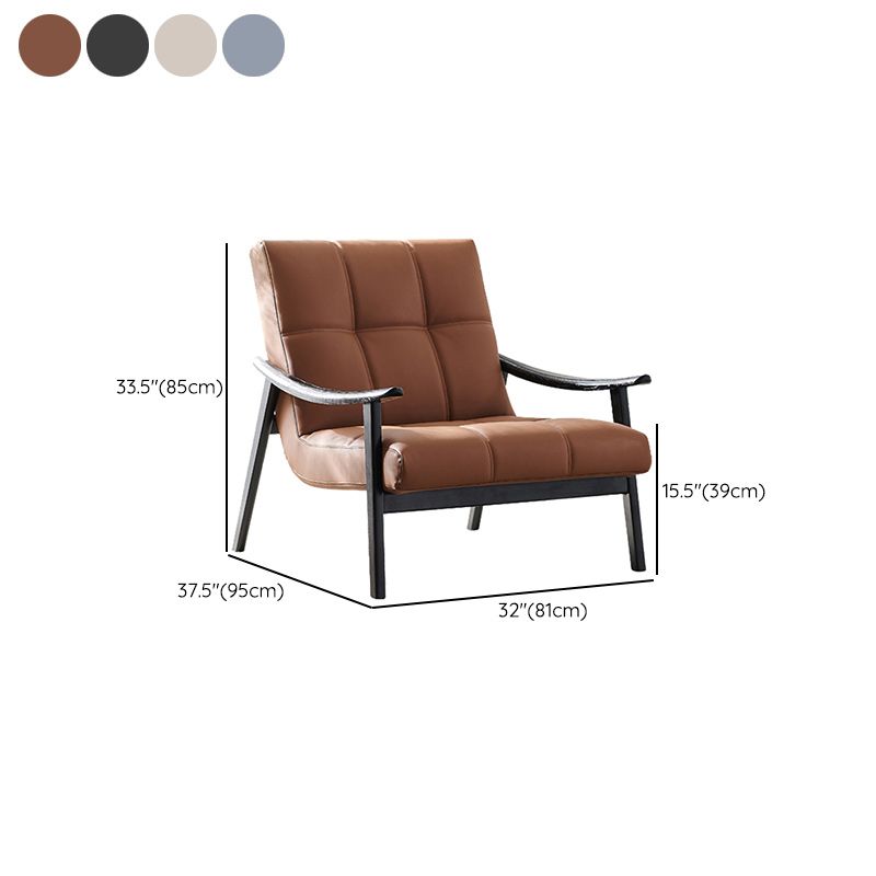 Solid Color Wooden Lounge Chair Genuine Leather Bedroom Side Chair