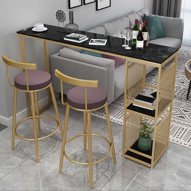 Industrial Bistro Table with Storage Rectangle Marble Top Bar Table