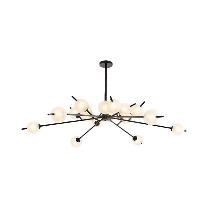 Post Modern Black/Gold Branch Chandelier with Bubble Shade 18 Lights Frosted Glass Hanging Lamp