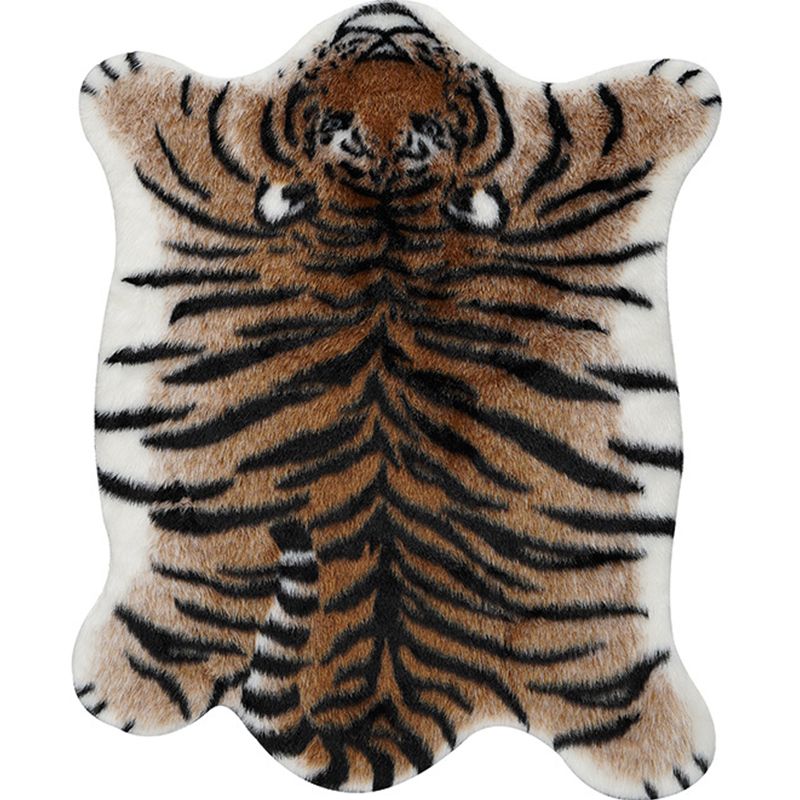 Funky Tiger Striped Pattern Rug Brown Nordic Rug Polyester Washable Non-Slip Pet Friendly Carpet for Living Room