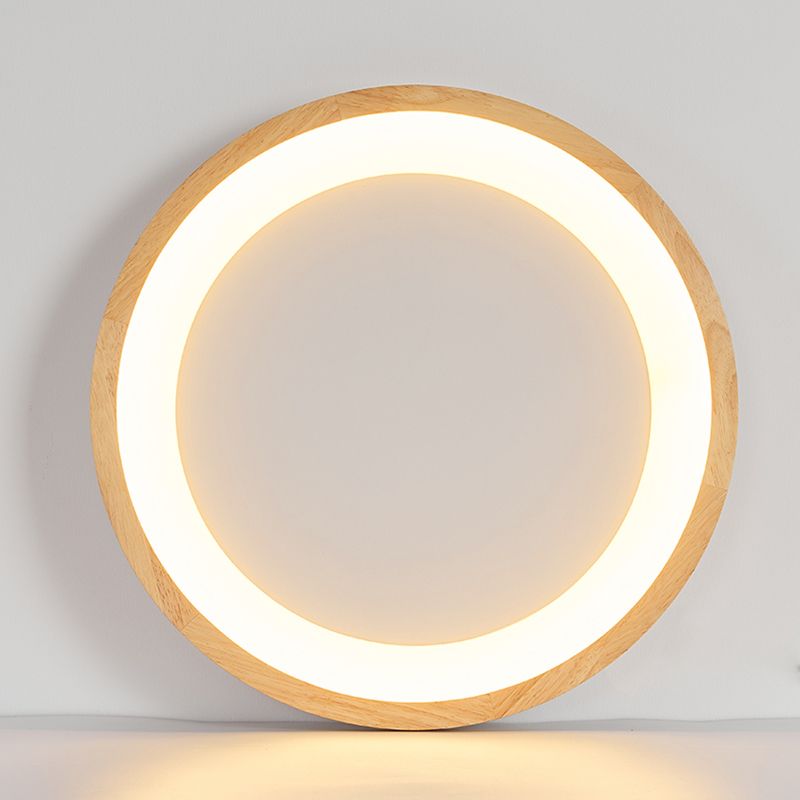 Round Shape LED Ceiling Lamp Modern Wood 1 Light Flush Mount for Bedroom