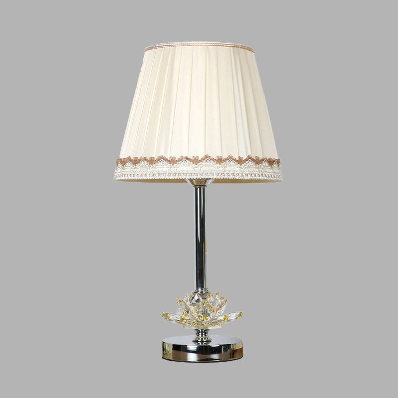 Barrel Bedroom Night Table Light Traditional Style Fabric 1 Light White Nightstand Lamp with Crystal Accent