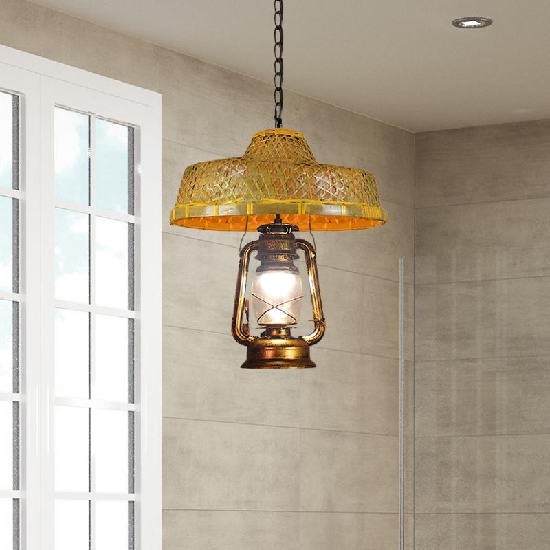 Asie du Sud-Est Hat en forme de lampe suspendue Roard 15 "/16,5" W 1 tête de pendentif intérieur avec une teinte de lanterne en beige