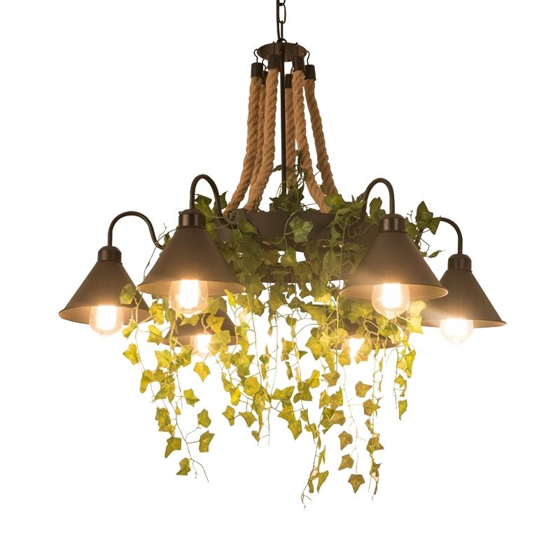 Black 6/8 Heads Chandelier Lighting Industrial Metal Tapered LED Plant Suspension Pendant for Restaurant