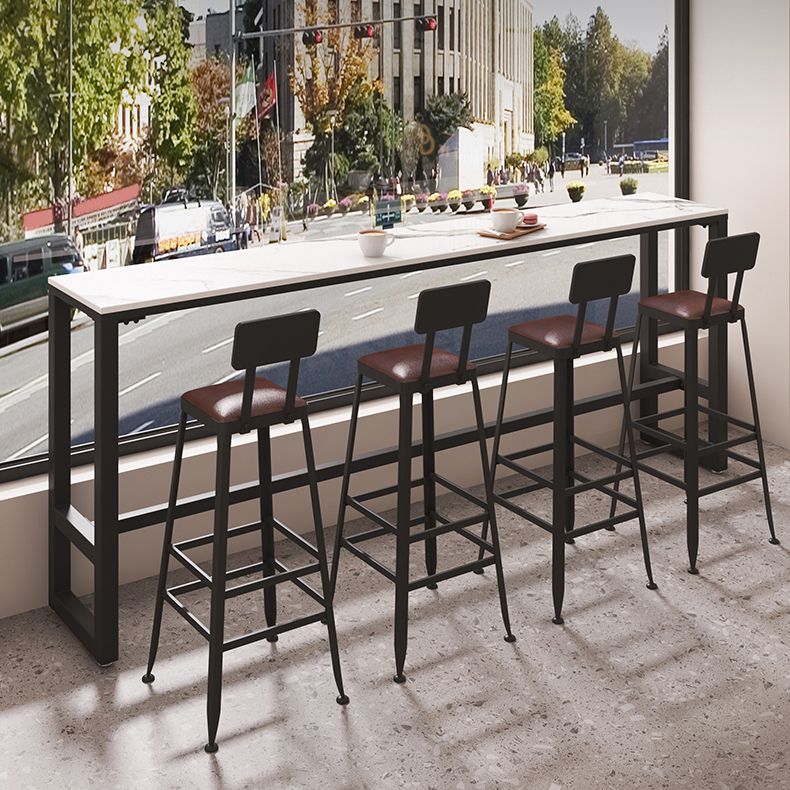 Industrial Rectangle Bar Wine Table White Stone Trestle Cocktail Bar Table for Shop