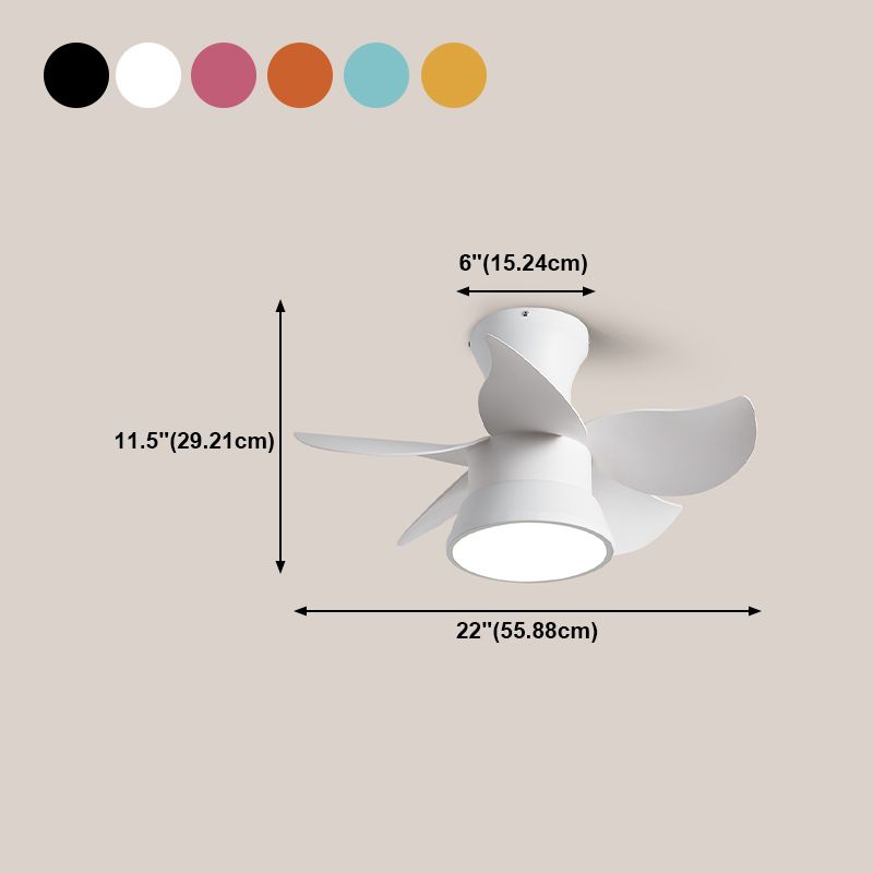 Macaron Style Ceiling Fan Lamp Frequency Conversion Kids Room LED Semi Flush Light