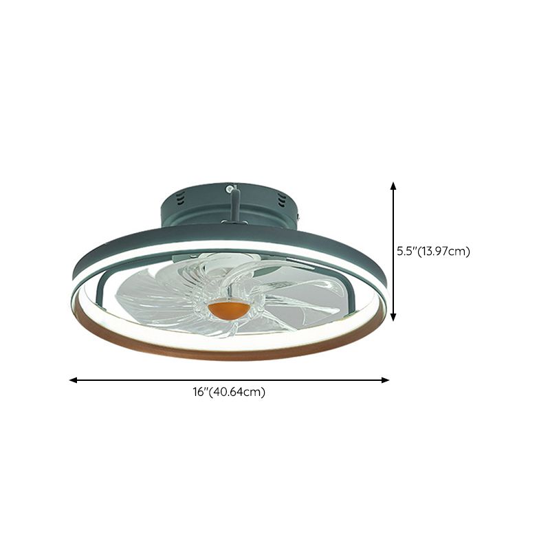 Plastic and Acrylic LED Fan Lighting Fixture Modern Round Ceiling Fan in Green