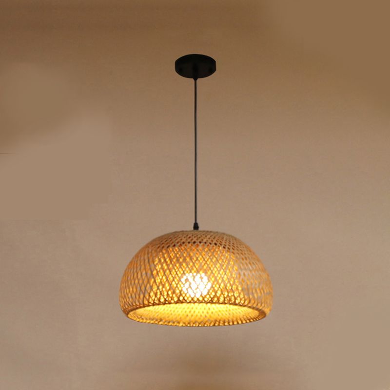 Shaded Restaurant Hanging Ceiling Light Bamboo Asia Style Pendant Ceiling Light in Beige