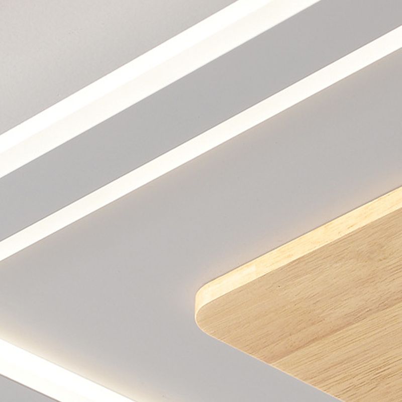 Simple Flush Mount Light Square LED Ceiling Lamp with Wood for Bedroom