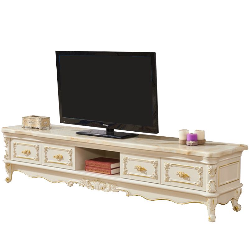 Glam Marble TV Stand White Open Shelving TV Console with Drawers