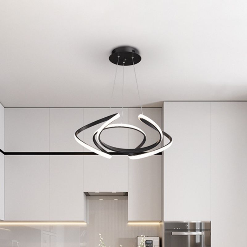 Modern Style LED Chandelier Black Curved Pendant Lighting with Acrylic Shade, Warm/White Light