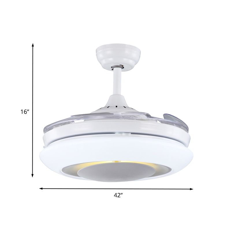 42" W LED Acrylic Hanging Fan Lamp Modernist White Doughnut Restaurant 4 Clear Blades Semi Flush Mounted Light