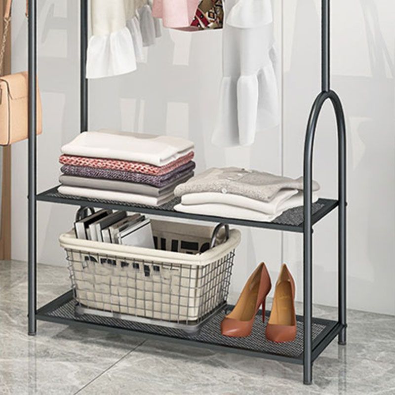 Contemporary Metal Coat Hanger Free Standing Coat Rack with Shelves Shelving