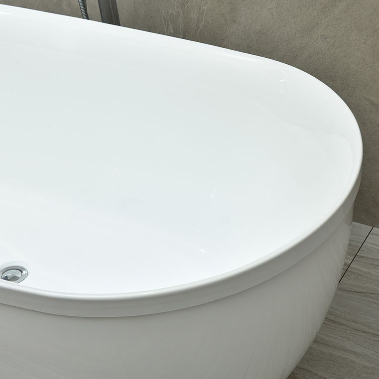 Modern Stand Alone Oval Bath Acrylic Soaking Back to Wall White Bathtub